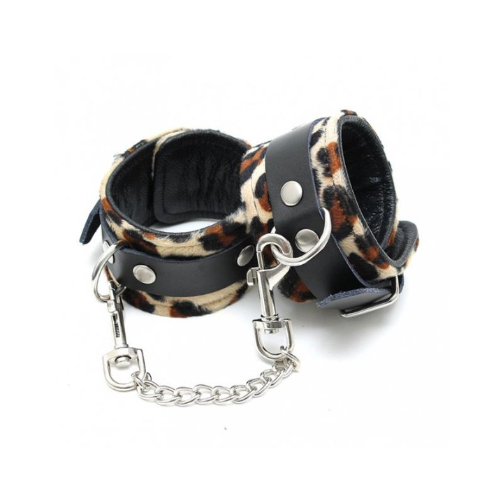 Esposas para Pies Cuero Estampado Leopardo de Bondage Play | VibraZon