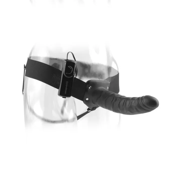 Arnés con Dildo Hueco y Vibración 8 Negro de Fetish Fantasy Series