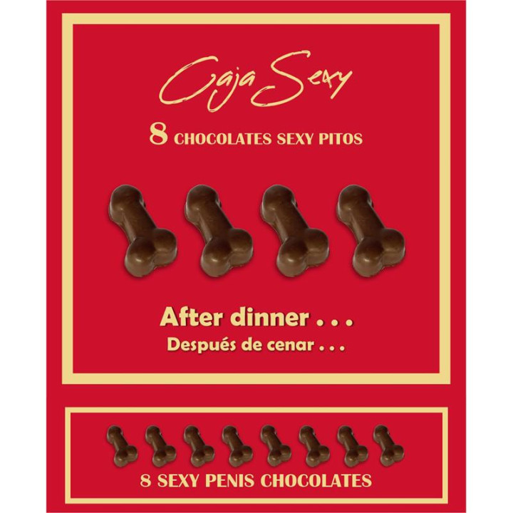 Caja Roja Sexy Forma de Pene Chocolate Negro 8 unidades de Diverty Sex | VibraZon
