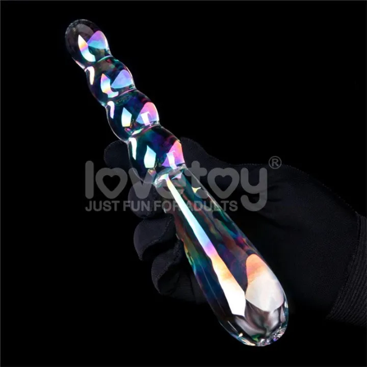 Dildo de Cristal que Brilla en la Oscuridad Twilight Gleam Rising Ripples de Lovetoy