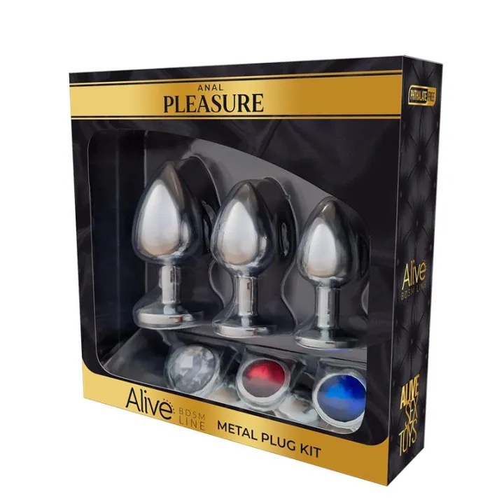 Set de 3 Plug de Metal con Joya de Alive