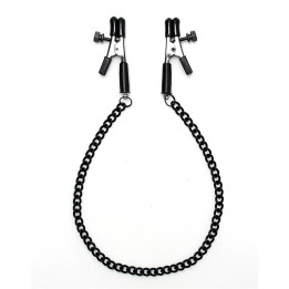 Pinzas para Pezones con Cadena Color Negro de Bondage Play | VibraZon