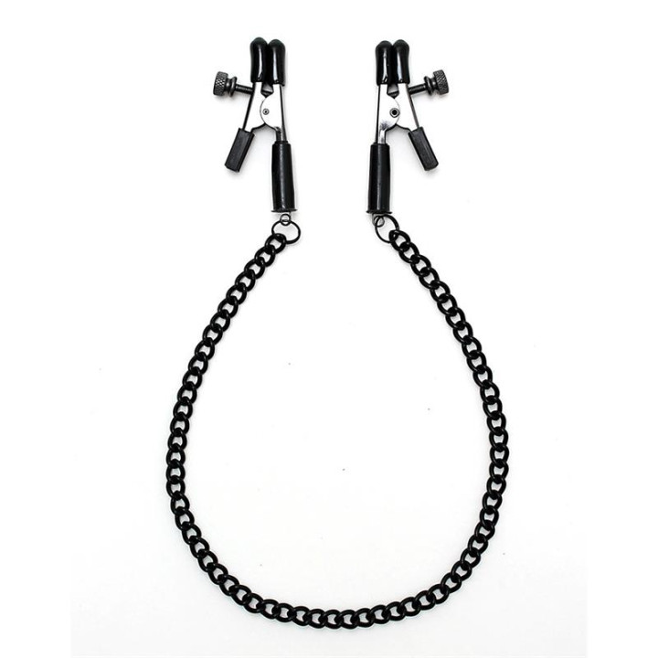 Pinzas para Pezones con Cadena Color Negro de Bondage Play | VibraZon