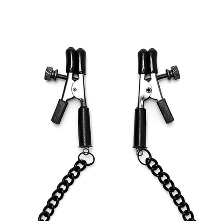 Pinzas para Pezones con Cadena Color Negro de Bondage Play | VibraZon
