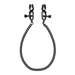 Pinzas para Pezones con Cadena Color Negro de Bondage Play | VibraZon
