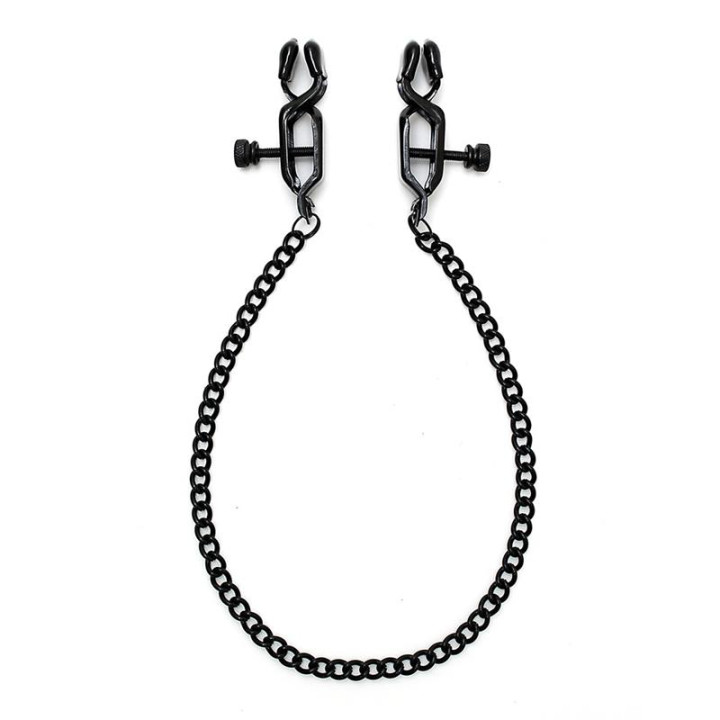 Pinzas para Pezones con Cadena Color Negro de Bondage Play | VibraZon