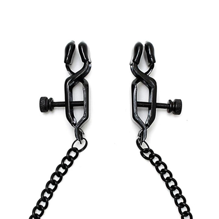 Pinzas para Pezones con Cadena Color Negro de Bondage Play | VibraZon