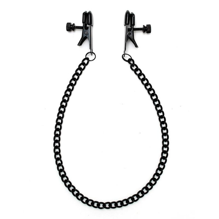 Pinzas para Pezones con Cadena Color Negro de Bondage Play | VibraZon