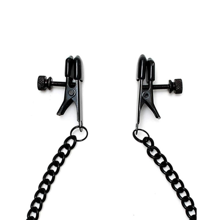 Pinzas para Pezones con Cadena Color Negro de Bondage Play | VibraZon