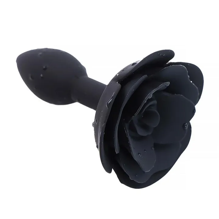 Plug Anal de Silicona con Rosa Negro de A-Gusto