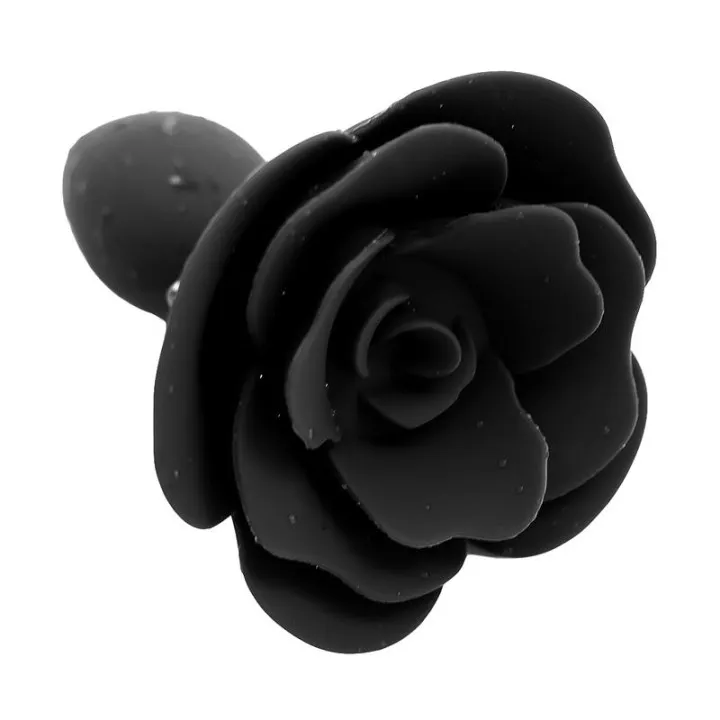Plug Anal de Silicona con Rosa Negro de A-Gusto