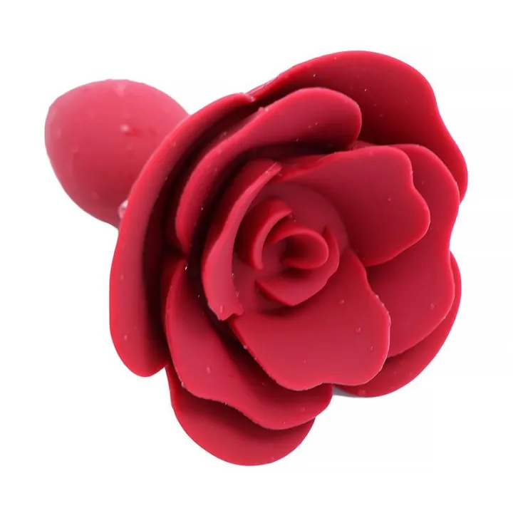 Plug Anal de Silicona con Rosa Rojo de A-Gusto