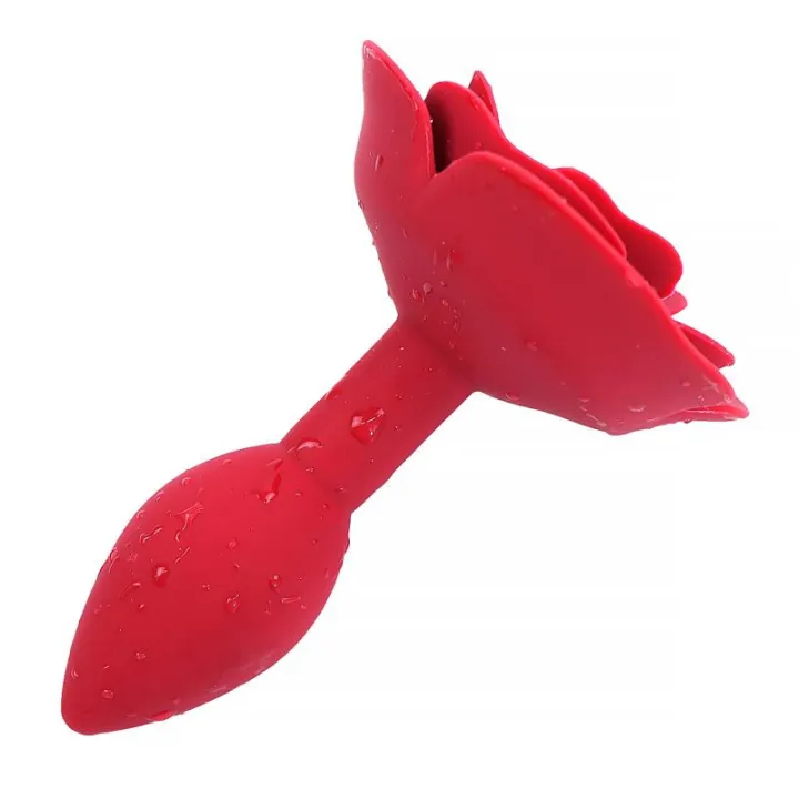 Plug Anal de Silicona con Rosa Rojo de A-Gusto