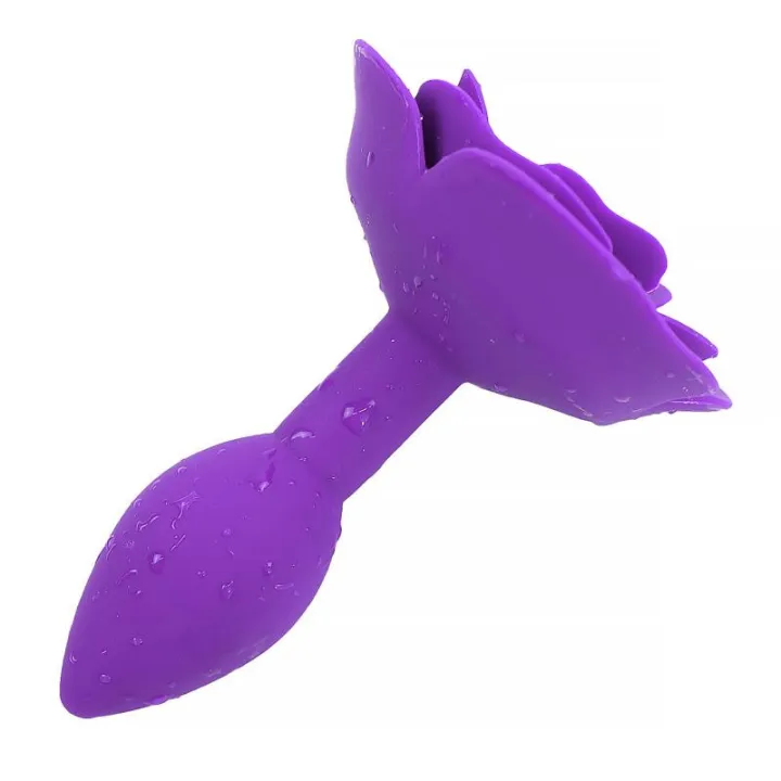 Plug Anal de Silicona con Rosa Púrpura de A-Gusto