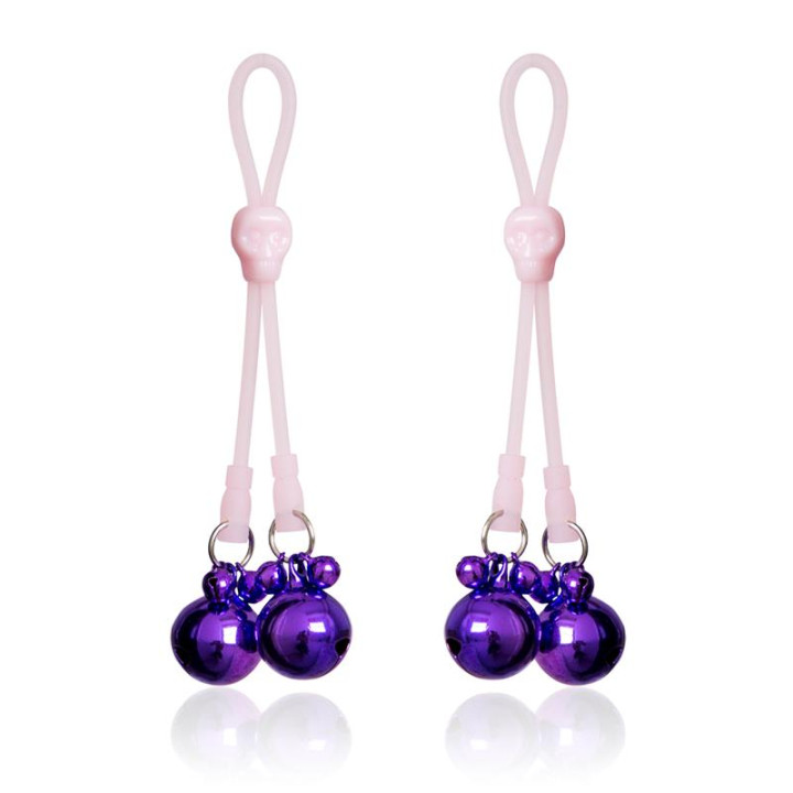 Pinzas Pezones Calaberas y Cascabeles Silicona y Metal Rosa/Púrpura de Latetobed Bdsm Line | VibraZon