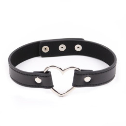 Collar con Aro en Forma de Corazón Ajustable 41,5 cm Negro de Latetobed Bdsm Line | VibraZon