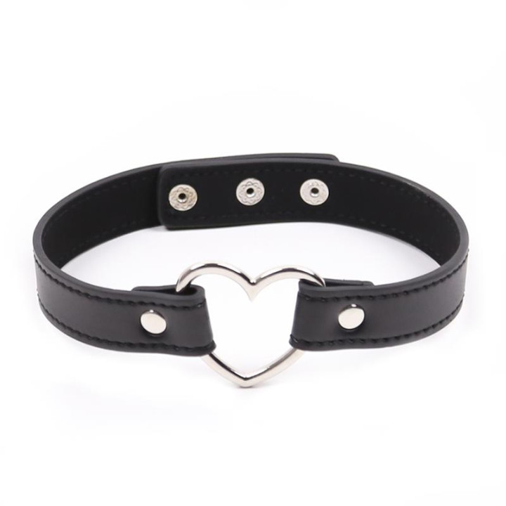 Collar con Aro en Forma de Corazón Ajustable 41,5 cm Negro de Latetobed Bdsm Line | VibraZon