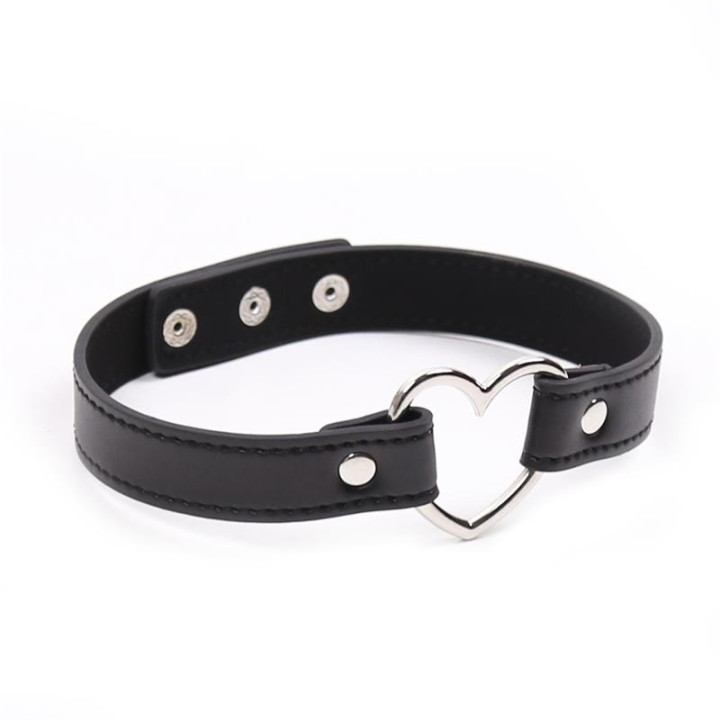 Collar con Aro en Forma de Corazón Ajustable 41,5 cm Negro de Latetobed Bdsm Line | VibraZon