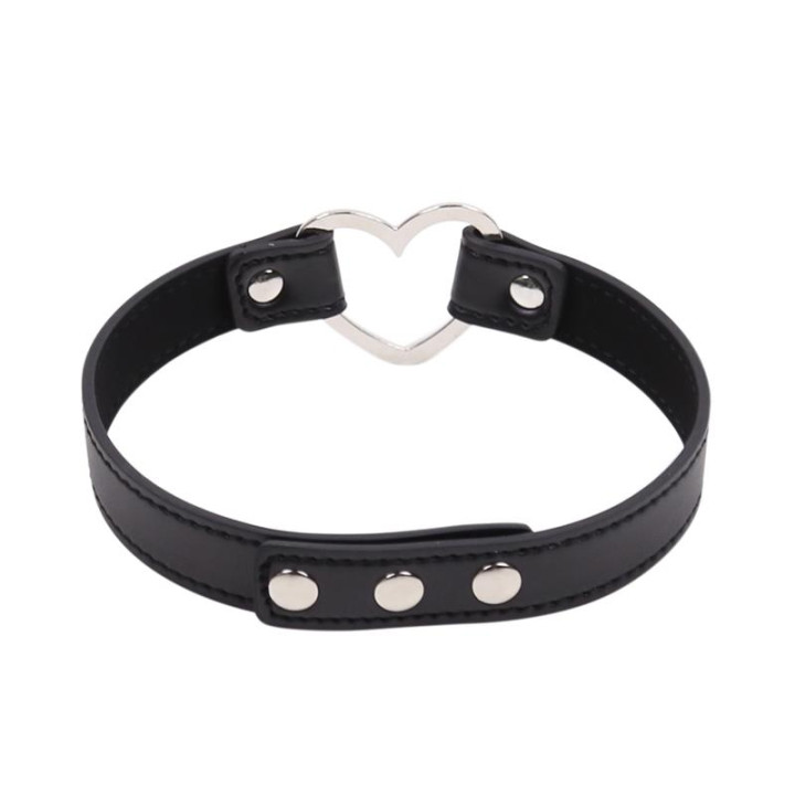 Collar con Aro en Forma de Corazón Ajustable 41,5 cm Negro de Latetobed Bdsm Line | VibraZon
