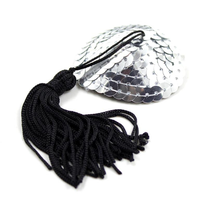 Pezoneras Autoadhesivas Forma de Corazón con Lentejuelas Negro/Plata de Latetobed Bdsm Line | VibraZon