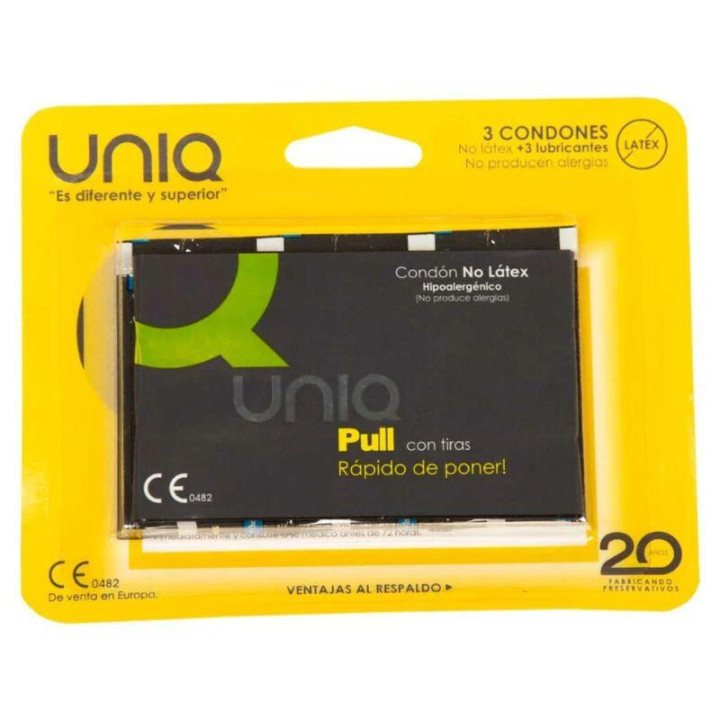 Preservativos con Tiras Pull Condoms Sin Látex 3 pcs de Uniq | VibraZon