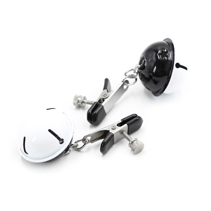 Pinzas para Pezones con Cascabeles Blanco/Negro de Latetobed Bdsm Line | VibraZon
