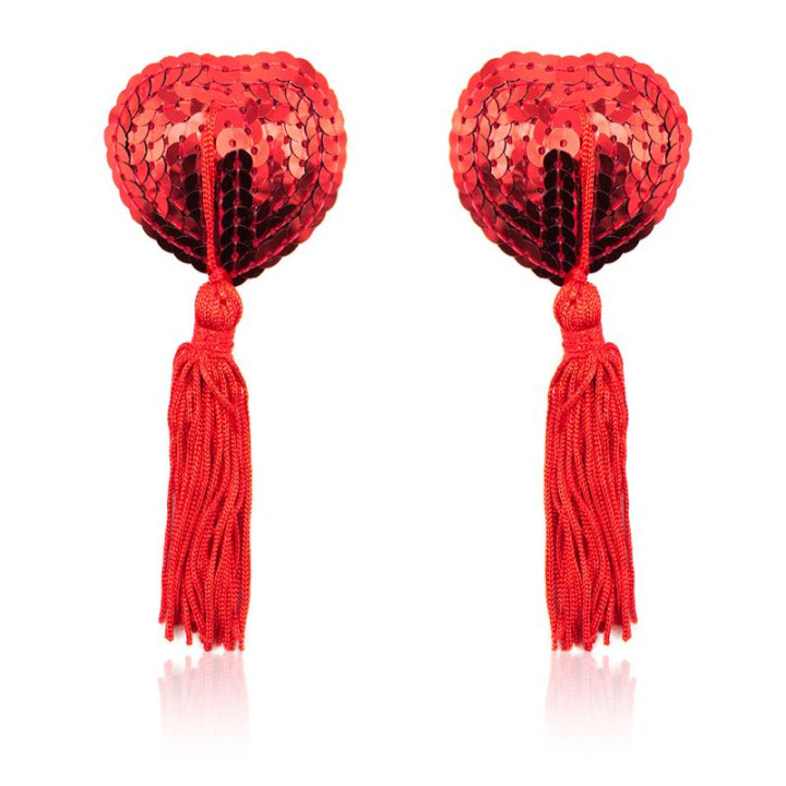 Pezoneras Forma Corazón Autoadhesivas con Lentejuelas Rojo de Latetobed Bdsm Line | VibraZon