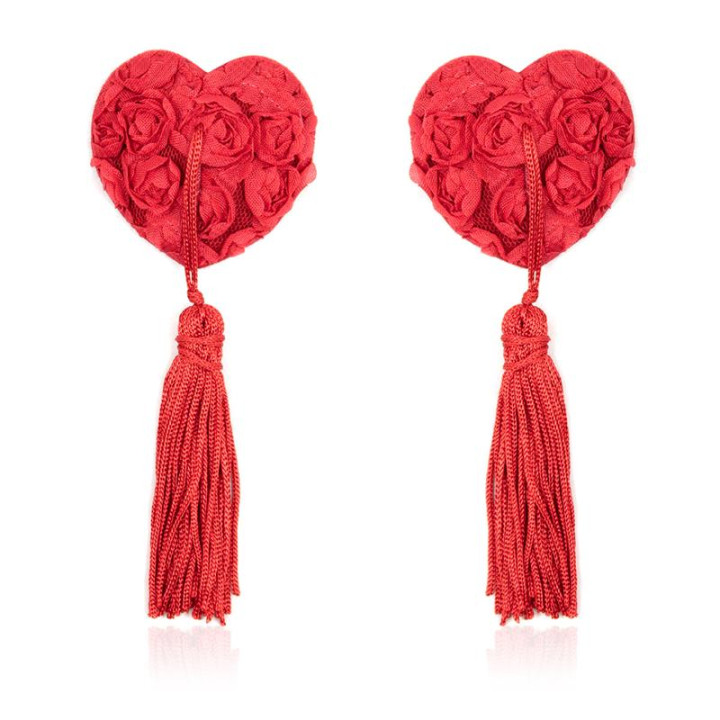 Pezoneras con Encaje y Patrón Floral Rojo de Latetobed Bdsm Line | VibraZon