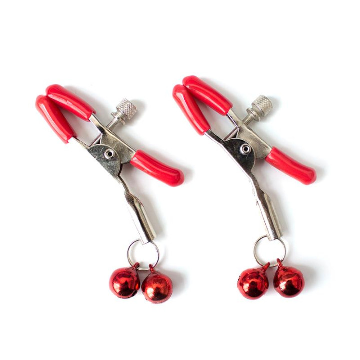 Pinzas para Pezones con Cascabeles Metal Rojo de Latetobed Bdsm Line | VibraZon