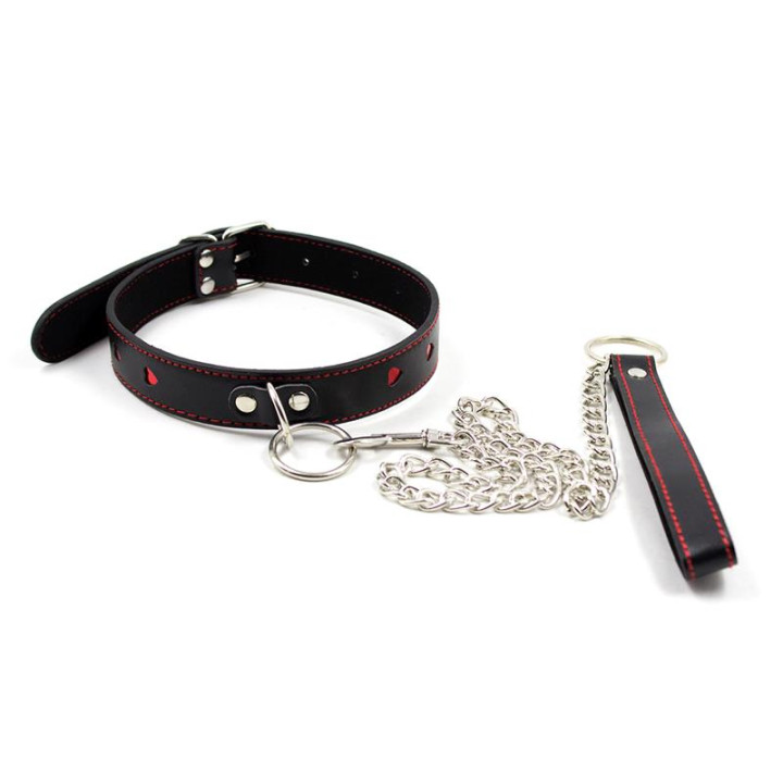 Collar con Cadena de Metal Negro/Rojo de Latetobed Bdsm Line | VibraZon