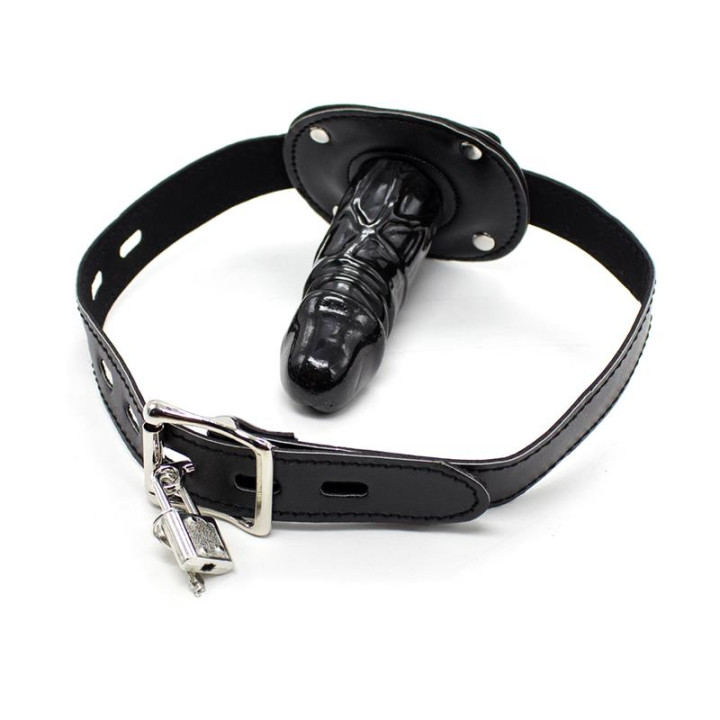 Mordaza con Candado y Forma de Pene 10 cm Grande Negro de Latetobed Bdsm Line | VibraZon