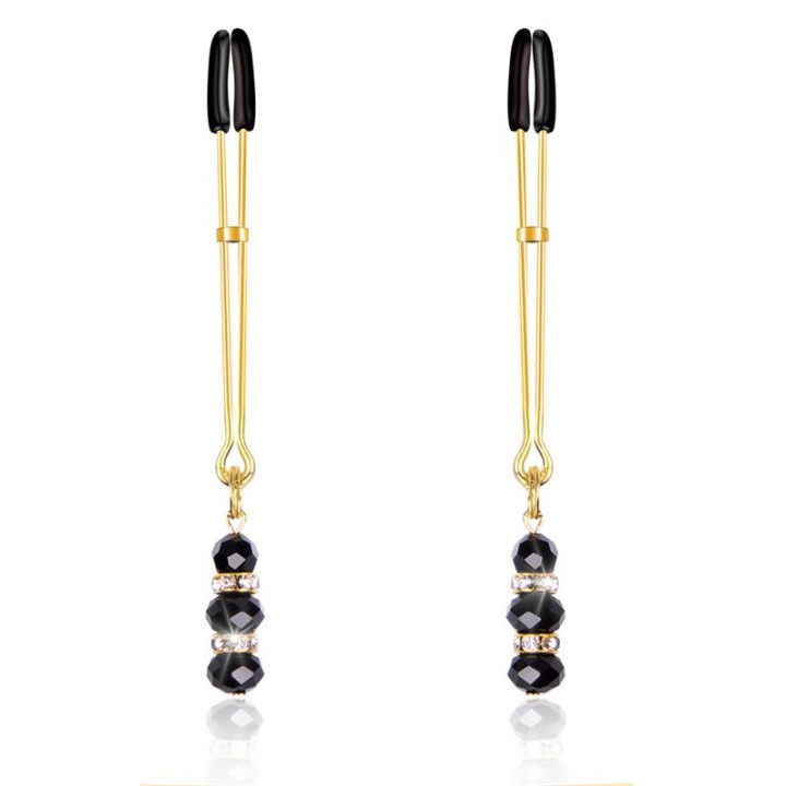 Pinzas para Pezones con Bolas de Cristal Dorado de Latetobed Bdsm Line | VibraZon