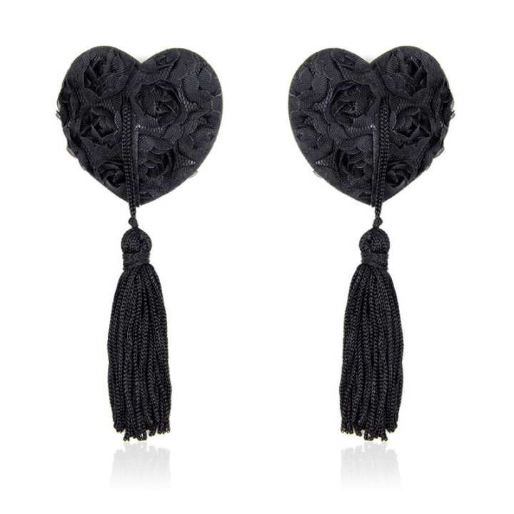 Pezoneras con Encaje y Patrón Floral Negro de Latetobed Bdsm Line | VibraZon