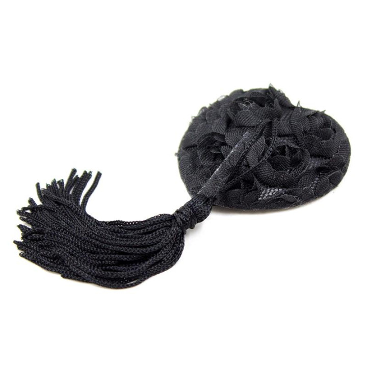 Pezoneras con Encaje y Patrón Floral Negro de Latetobed Bdsm Line | VibraZon