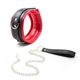 Collar con Correa de Metal e Interior Acolchado Negro/Rojo de Latetobed Bdsm Line | VibraZon