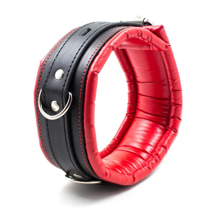 Collar con Correa de Metal e Interior Acolchado Negro/Rojo de Latetobed Bdsm Line | VibraZon