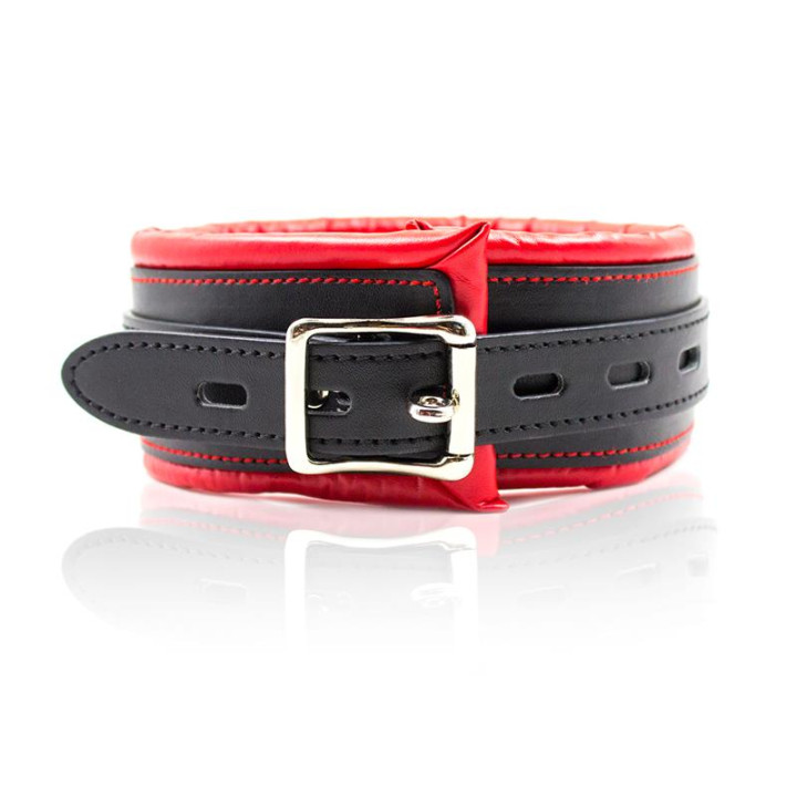 Collar con Correa de Metal e Interior Acolchado Negro/Rojo de Latetobed Bdsm Line | VibraZon