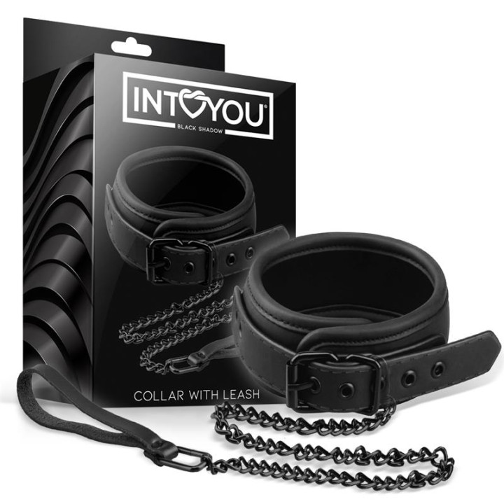 Collar con Correa Cuero Vegano de Intoyou Black Shadow | VibraZon