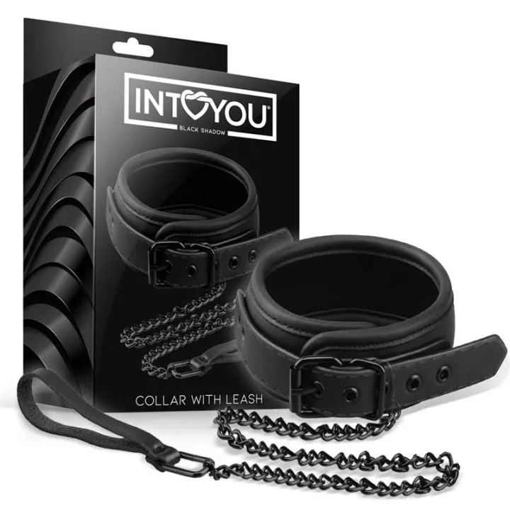 Collar con Correa Cuero Vegano de Intoyou Black Shadow