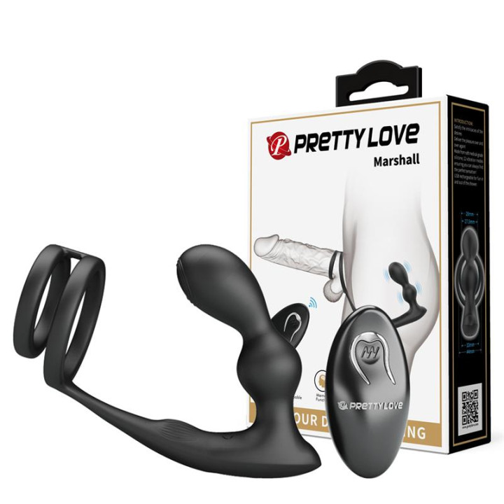 Marshall Plug Anal con Vibración y Anillo para el Pene y Testículos de Prettylove | VibraZon