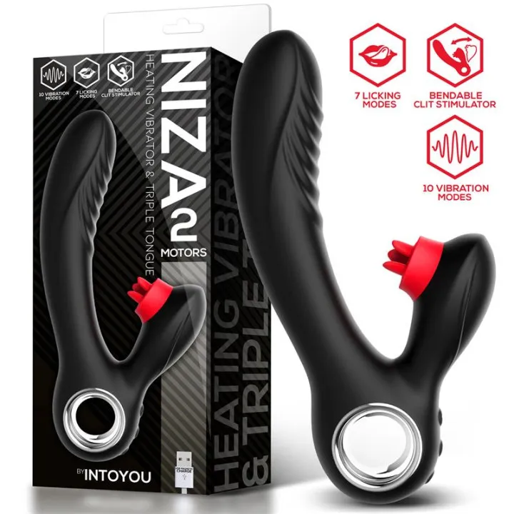 Niza Vibrador con Calor y Triple Lengua Estimuladora de Clítoris de Intoyou