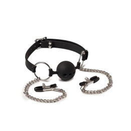 Mordaza Transpirable con Pinzas Pezones de Latex Play | VibraZon