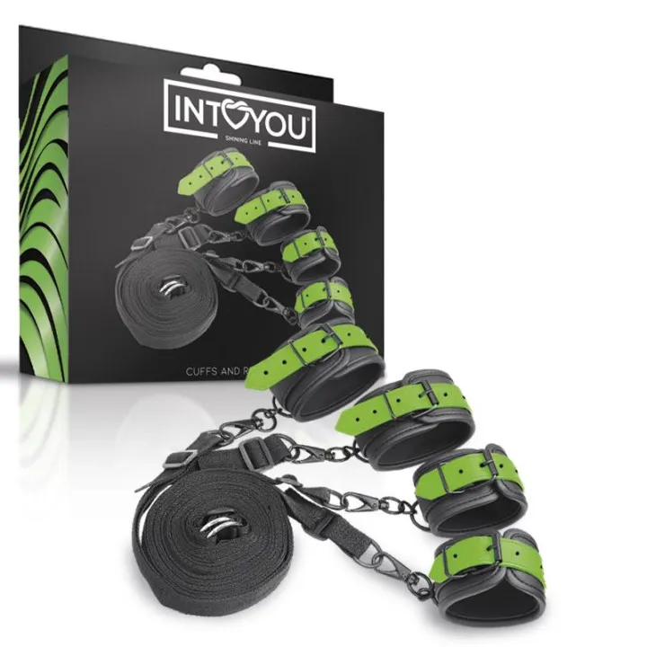 Set de Ataduras para la Cama con Esposas que Brillan en la Oscuridad de Intoyou Shining Line