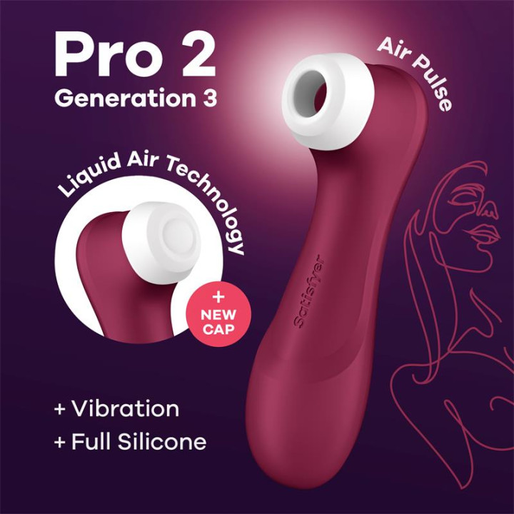 Pro 2 Gen 3 Liquid Air Technology Succión y Vibración Wine Red - Rojo Vino de Satisfyer | VibraZon