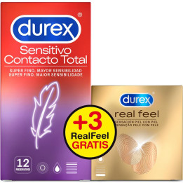 Duplo Preservativos Sensitivo Super Fino 12ud y Real Feel 3ud de Durex | VibraZon
