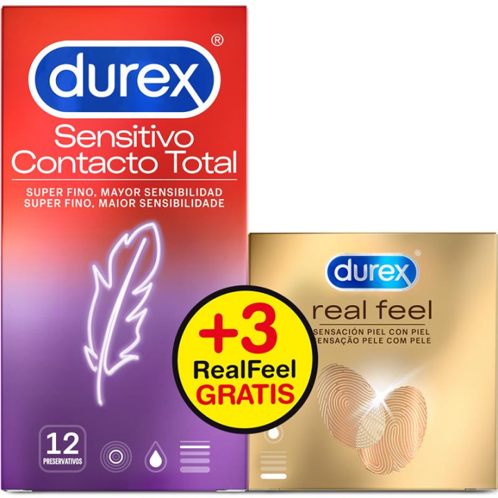 Duplo Preservativos Sensitivo Super Fino 12ud y Real Feel 3ud de Durex | VibraZon