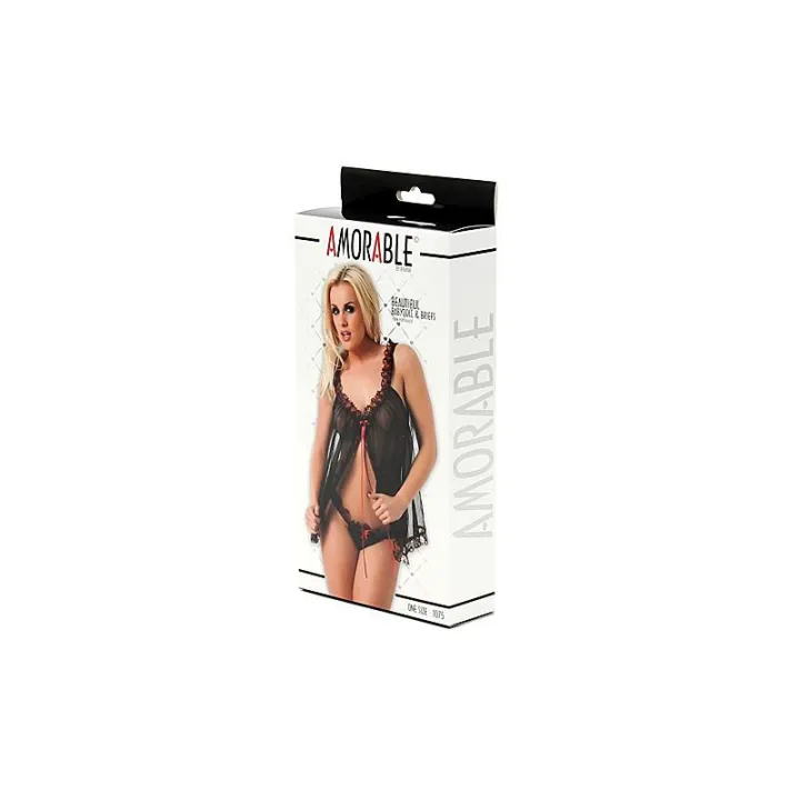 Babydoll y Braguitas Color Negro Talla Única de Amorable