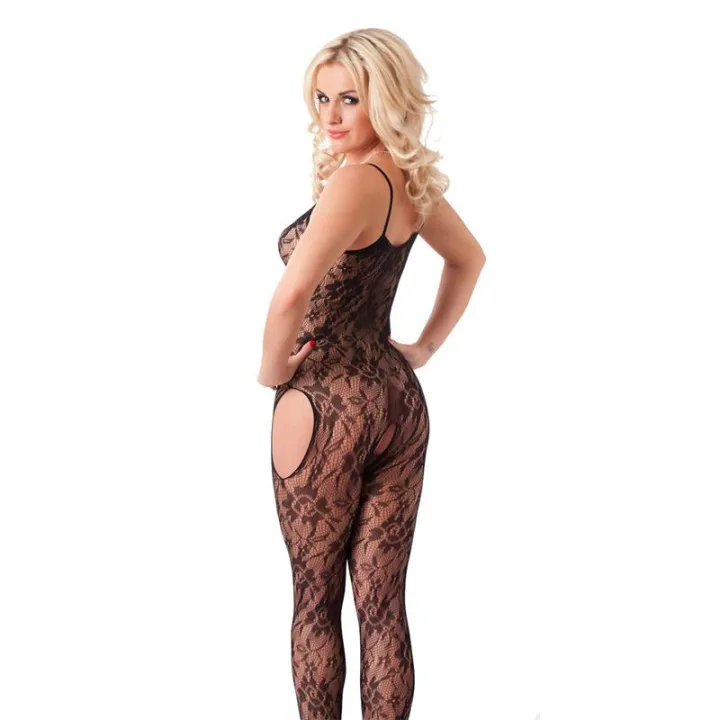 Bodystocking Abierto Floral Negro Talla Única de Amorable
