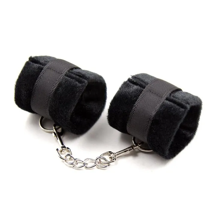 Esposas de Tela con Velcro para Muñecas con Pelo Largo Negro de Intoyou Bdsm Line