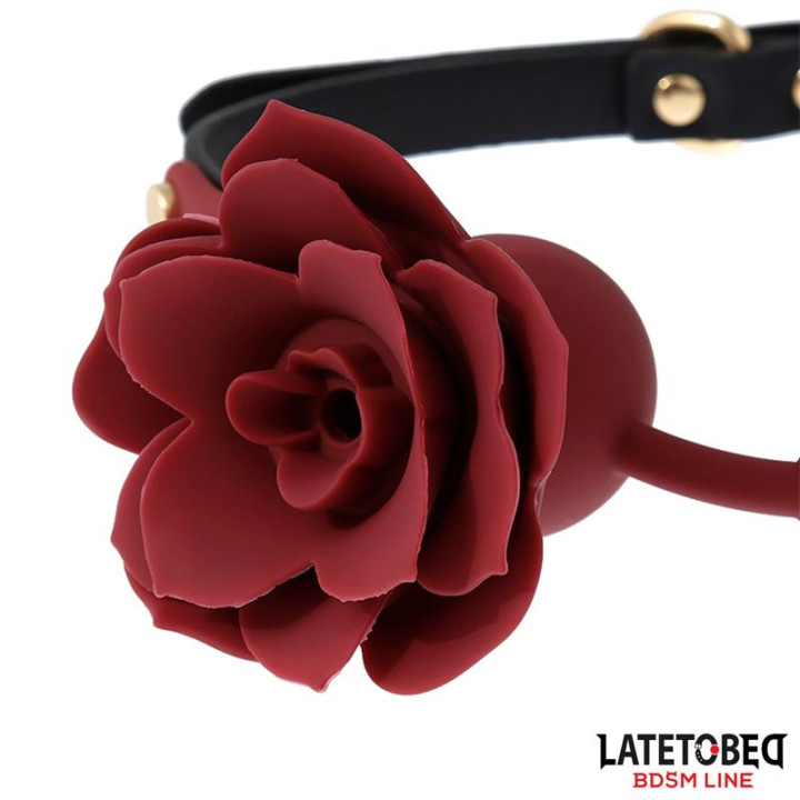 Mordaza Bola Silicona Transpitable Adorno Rosa Ajustable 47-56 cm de Latetobed Bdsm Line | VibraZon